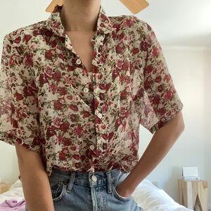 SAINT LAURENT Silk Sheer Floral Button Down